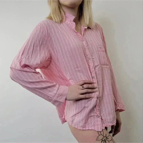 Victoria's Secret Other - Victoria's Secret Pink Pajama Striped Button Down Sleep Shirt - L